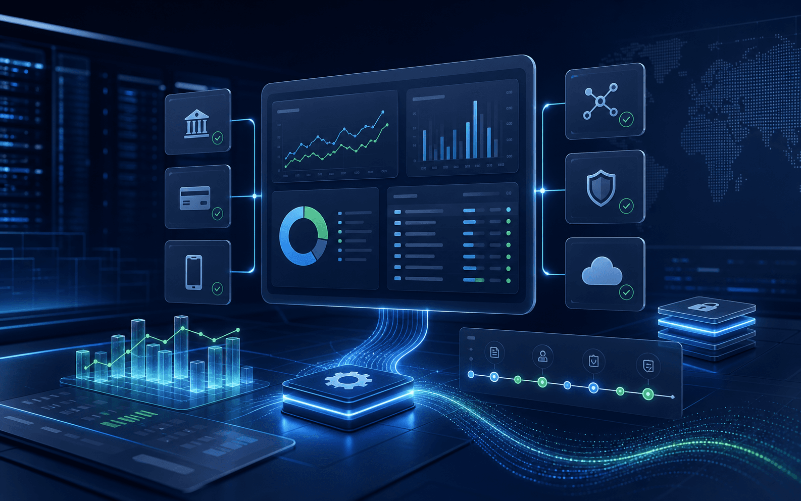 Finans ve fintech için mutabakat, risk, denetim izi ve API entegrasyonu panosu